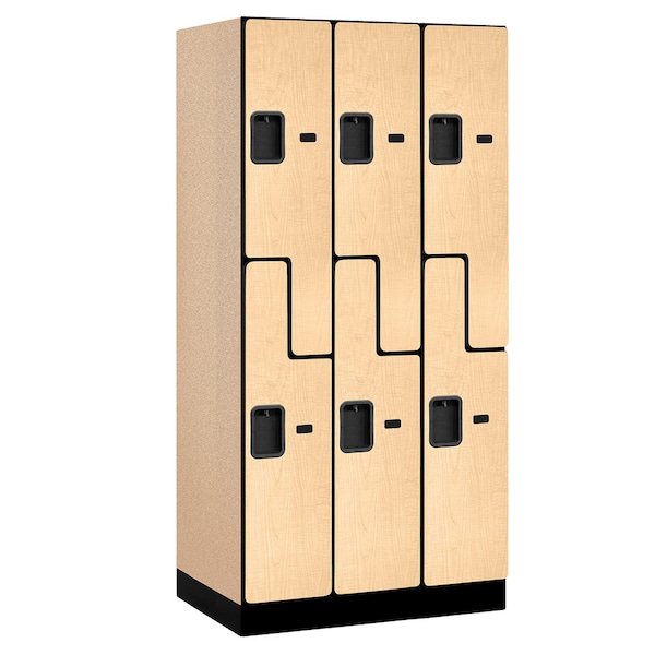 Wardrobe Locker, 36" W, 21" D, 76" H, (3) Wide, (6) Openings, Maple
